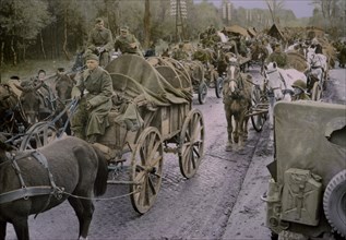German Soldiers Riding in Carts and Wagons, Central Europe Campaign, Western Allied Invasion of Germany, 1945