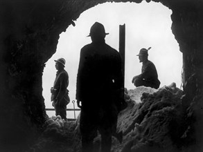 Silhouette of Three Soldiers, on-set of the Film, "The Doomed Battalion", Universal Pictures, 1932