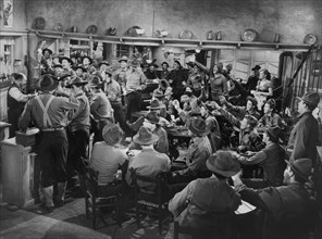 Soldiers in Bar Scene, on-set of the Silent Film, "What Price Glory", 20th Century Fox, 1952
