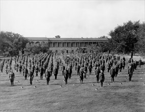 Military Exercise Scene, on-set of the Silent Film, "Wings", Paramount Pictures, 1927