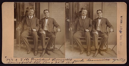 Vice President Theodore Roosevelt and Governor Richard Yates, Jr., Springfield, Illinois, USA, Stereo Card, C. E. Wasson, August 30, 1901
