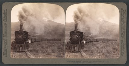 President Theodore Roosevelt's Special Train at Cinnabar, Montana, USA, Stereo Card, Underwood & Underwood, 1903