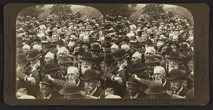 Large Crowd at President Theodore Roosevelt's Speech, Lincoln, Nebraska, USA, Stereo Card, R. Y. Young, American Stereoscopic Company, 1903