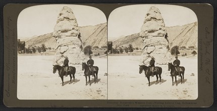 President Theodore Roosevelt's Western Tour, Visiting Liberty Cap, Yellowstone National Park, Wyoming, USA, Stereo Card, R. Y. Young, American Stereoscopic Company, 1903