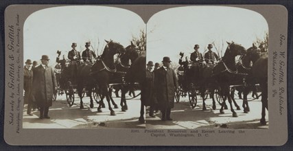 President Theodore Roosevelt and Escort Leaving Capitol, Washington DC, USA, Stereo Card, George W. Griffith, Publisher, 1905