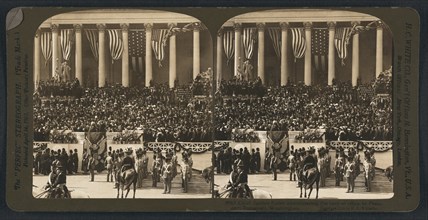 Chief Justice Fuller Administering the oath of office to President Theodore Roosevelt, Washington DC, USA, Stereo Card, H. C. White, Co. March 4, 1905