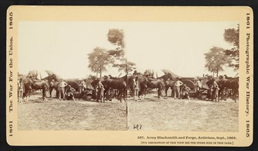Army Blacksmith and Forge, Antietam, Stereo Card, Alexander Gardner, Gardner & Gibson, September 1862