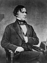 U.S. President Franklin Pierce (1804-69), three-quarter length Portrait, Seated, Facing Right with Hand inside Vest, Engraving, 1850's