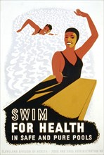 Work Projects Administration Poster Promoting Swimming as Healthy Exercise, "Swim for Health in Safe and Pure Pools", Cleveland Division of Health, Food and Drug Administration, 1940