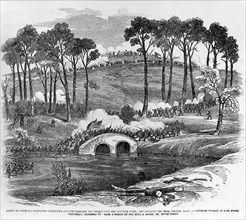 Burnside's Division Carrying the Bridge over the Antietam Creek, and Storming the Rebel Position, after a Desperate Conflict of Four Hours, Battle of Antietam, Maryland, USA, Wednesday, September 17, ...