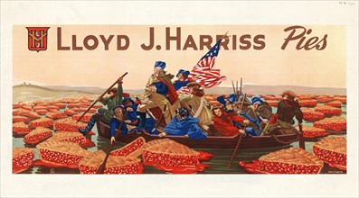 Poster Showing George Washington Crossing River of Cherry Pies, from Emanuel Leutze's Painting of George Washington Crossing the Delaware, Lloyd J. Harriss Pies, 1947