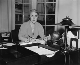 Mrs. Marguerite Lehand, Personal Secretary to President Franklin Roosevelt, Seated Portrait at Desk, Washington DC, USA, Harris & Ewing, 1938