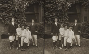 U.S. President Theodore Roosevelt with his Sons from Left, Kermit, Archibald, Quentin, Theodore III, Stereo Card, August 23, 1907