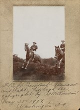 U.S. President Theodore Roosevelt and Captain Fitzhugh Lee Horseback Riding, Jumping over Hedge, Washington DC, USA, by Barnett McFee Clinedinst, May 25, 1907