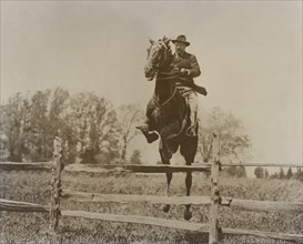 U.S. President Theodore Roosevelt Horseback Riding, Jumping over Split Rail Fence, Washington DC, USA, May 8, 1902