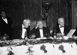 Postmaster General James A. Farley (left) and U.S. President Franklin Roosevelt Attending Democratic Victory Dinner, Washington DC, USA, Harris & Ewing, March 4, 1937