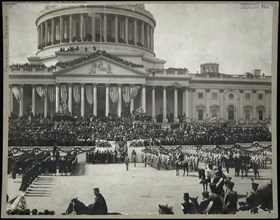 Chief Justice Melville W. Fuller Administering the oath of office to U.S. President Theodore Roosevelt, East Portico of U.S. Capitol Building, Washington DC, USA, March 4, 1905