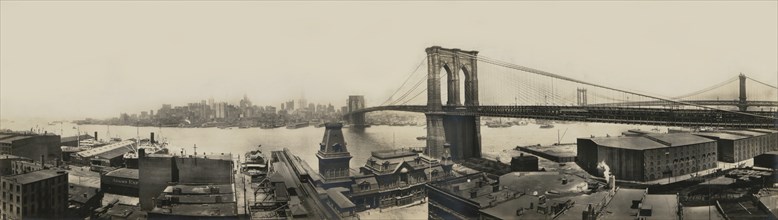 East River Bridges from Brooklyn, Panorama, New York City, New York, USA, Irving Underhill, 1913