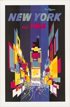Abstract Interpretation of Times Square with Jet Flying Above, "New York, Fly TWA", Poster, David Klein, 1956