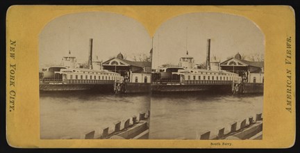 Ferry Boat Docked at Hamilton Ferry Terminal, New York City, New York, USA, George Stacy, Stereo Card, 1865
