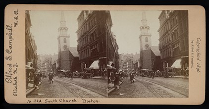 Old South Church, Boston, Massachusetts, USA, Alfred S. Campbell, Stereo Card, 1896