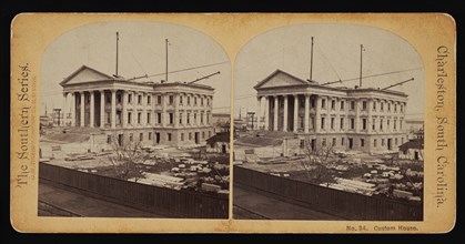 Custom House under Construction, Charleston, South Carolina, USA, G.W. Thorne, Stereo Card, 1860