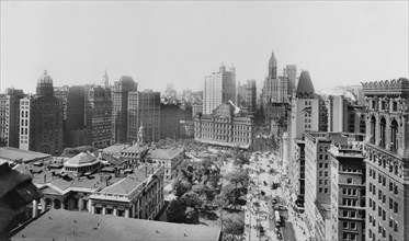 Broadway and City Hall Park South, New York City, New York, USA, 1908
