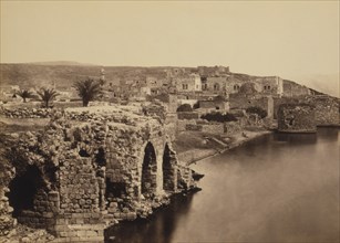 Tiberias viewed from the South with Ruins of Sea Wall and Roman Masonry along Shore of Sea of Galilee, Israel, Francis Frith, 1862