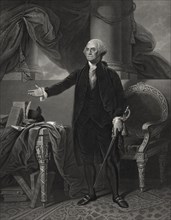 George Washington (1732-99), First President of the United States, Full-Length Portrait, Engraving by Henry S. Sadd from a Painting by Gilbert Stuart, Printed by John Neale, 1844