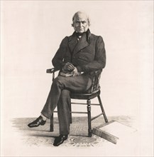 John Quincy Adams (1767-1848), Sixth President of the United States, Full-Length Seated Portrait, Lithograph created from a Daguerreotype by Philip Haas, 1843