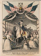 Washington's Reception by the Ladies, on Passing the Bridge at Trenton , N.J., April 1789, on his Way to New York to be Inaugurated First President of the United States, Lithograph Published by Nathan...