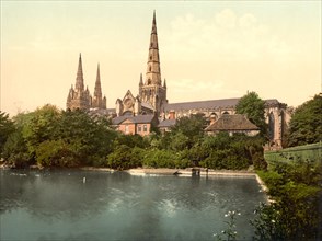 Cathedral, South Side, Lichfield, England, UK, Photochrome Print, Detroit Publishing Company, 1905