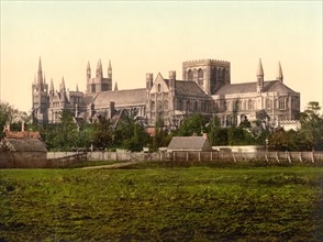 Cathedral, from South, Peterborough, England, UK, Photochrome Print, Detroit Publishing Company, 1905