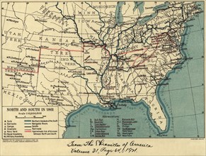Map during American Civil War, North and South in 1861, The Chronicles of America, 1921,