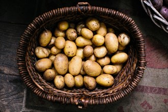 High Angle View of Potatoes in Basket