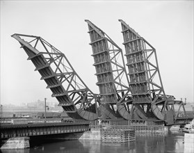 Tower Bridges, Fort Point Channel, Boston, Massachusetts, USA, Detroit Publishing Company, 1904