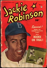 Jackie Robinson Magazine Cover, Head and Shoulders Portrait, and inset Action Baseball Photo, Fawcett Publication, Issue 5, 1951