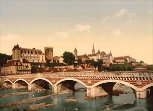 Castle and Bridge, Pau, Pyrenees, France, Photochrome Print, Detroit Publishing Company, 1900