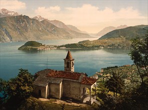 Capello St. Angelo and View of Bellagio, Lake Como, Italy, Photochrome Print, Detroit Publishing Company, 1900