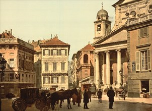 Piazza dell'Annunziata, Genoa, Italy, Photochrome Print, Detroit Publishing Company, 1900