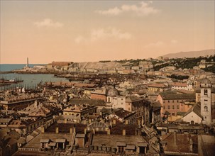 View Towards the Lighthouse, Genoa, Italy, Photochrome Print, Detroit Publishing Company, 1900