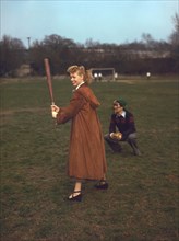 Jazz Singer June Christy Playing Baseball, Portrait with Bat, William P. Gottlieb Collection, 1947