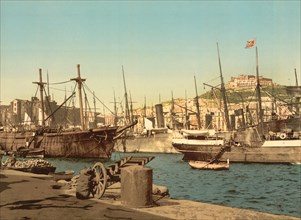 Ships in Harbor, Naples, Italy, Photochrome Print, Detroit Publishing Company, 1900
