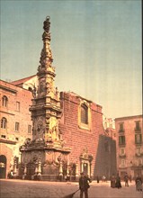 Column of the Virgin, Piazza Trinita Maggiore, Naples, Italy, Photochrome Print, Detroit Publishing Company, 1900