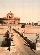 Castle and Bridge of St. Angelo, Rome, Italy, Photochrome Print, Detroit Publishing Company, 1900