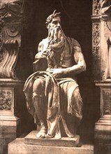 Moses Sculpture by Michelangelo, Rome, Italy, Photochrome Print, Detroit Publishing Company, 1900