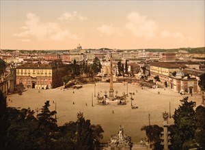 View overlooking Piazza del Popolo from Pincian Hill, Rome, Italy, Photochrome Print, Detroit Publishing Company, 1900