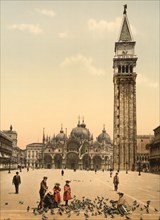 St. Mark's Place with Campanile, Venice, Italy, Photochrome Print, Detroit Publishing Company, 1900