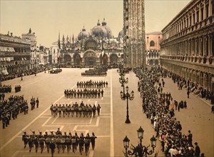 Military Review, St. Mark's, Place, Venice, Italy, Photochrome Print, Detroit Publishing Company, 1900