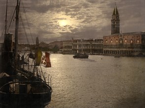 Grand Canal and Doge's Palace by Moonlight, Venice, Italy, Photochrome Print, Detroit Publishing Company, 1900